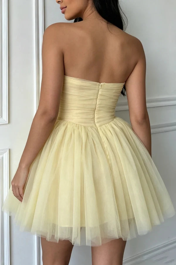 Luolandi Cute A-Line Sweetheart Sleeveless Tulle Pleated Short Length Homecoming Dress For Women
