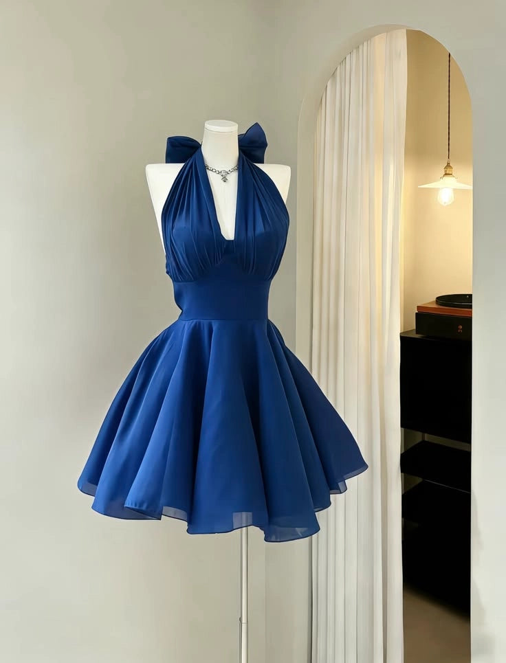Luolandi Cute A Line Halter Sleeveless Blue Short Homecoming Dress Lovely Graduation Party Dress