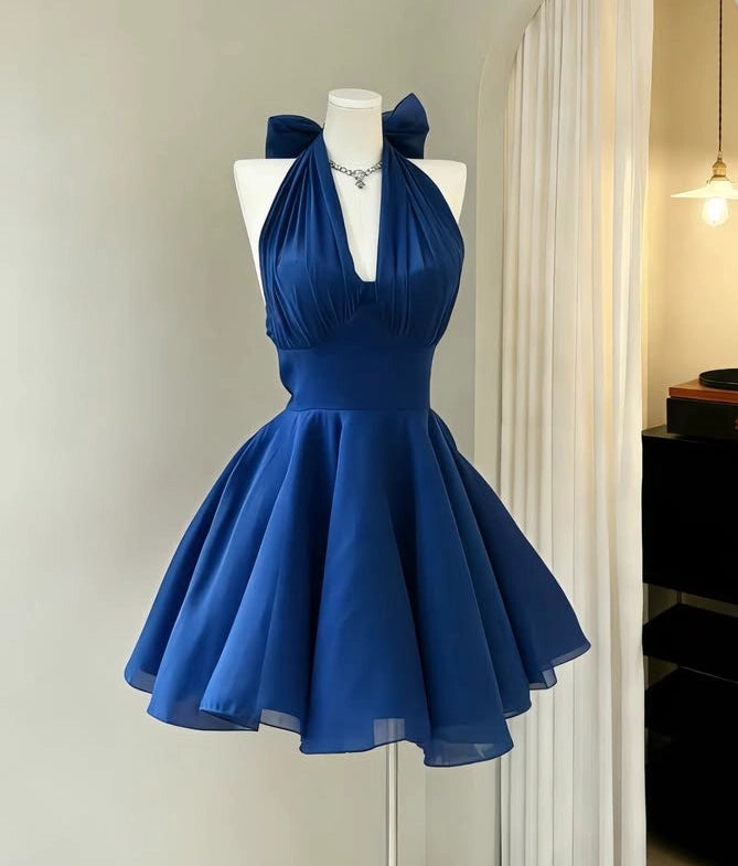 Luolandi Cute A Line Halter Sleeveless Blue Short Homecoming Dress Lovely Graduation Party Dress