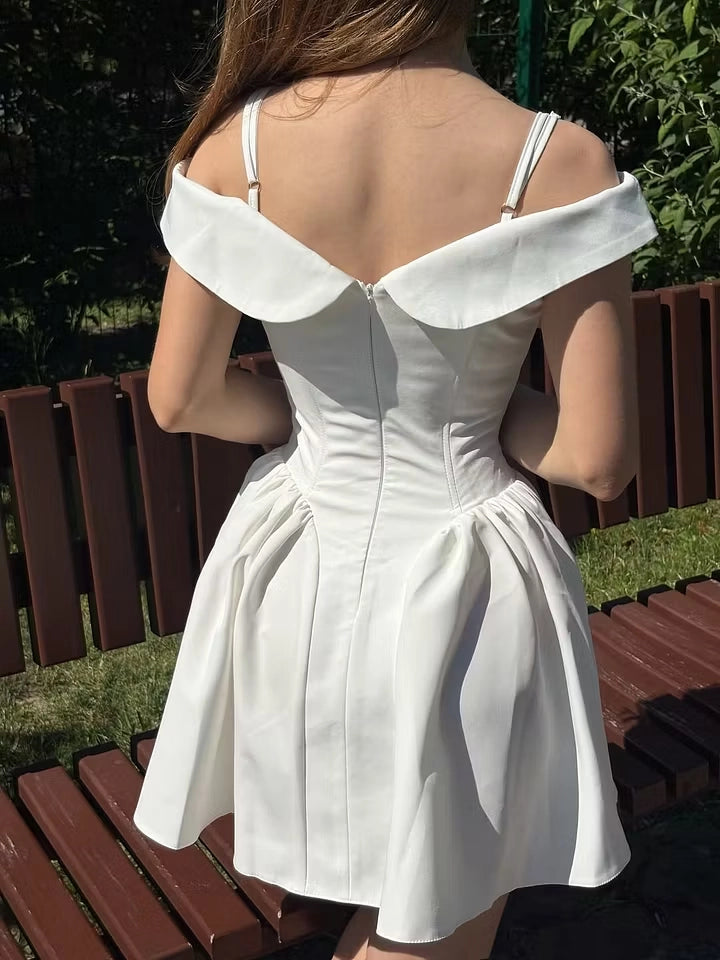 Luolandi Cute A Line Off-the-Shoulder V-neck Pink Short Homecoming Dresses Lovely Summer Party Dress