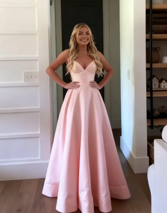 Luolandi Cute A Line Spaghetti Straps Yellow Satin Long Prom Dresses Classic Formal Party Dress Lovely Graduation Dress