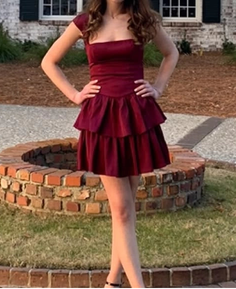 Luolandi Cute A Line Square Neck Cap Sleeve Tiered Short Homecoming Dress Classy Summer Party Dress