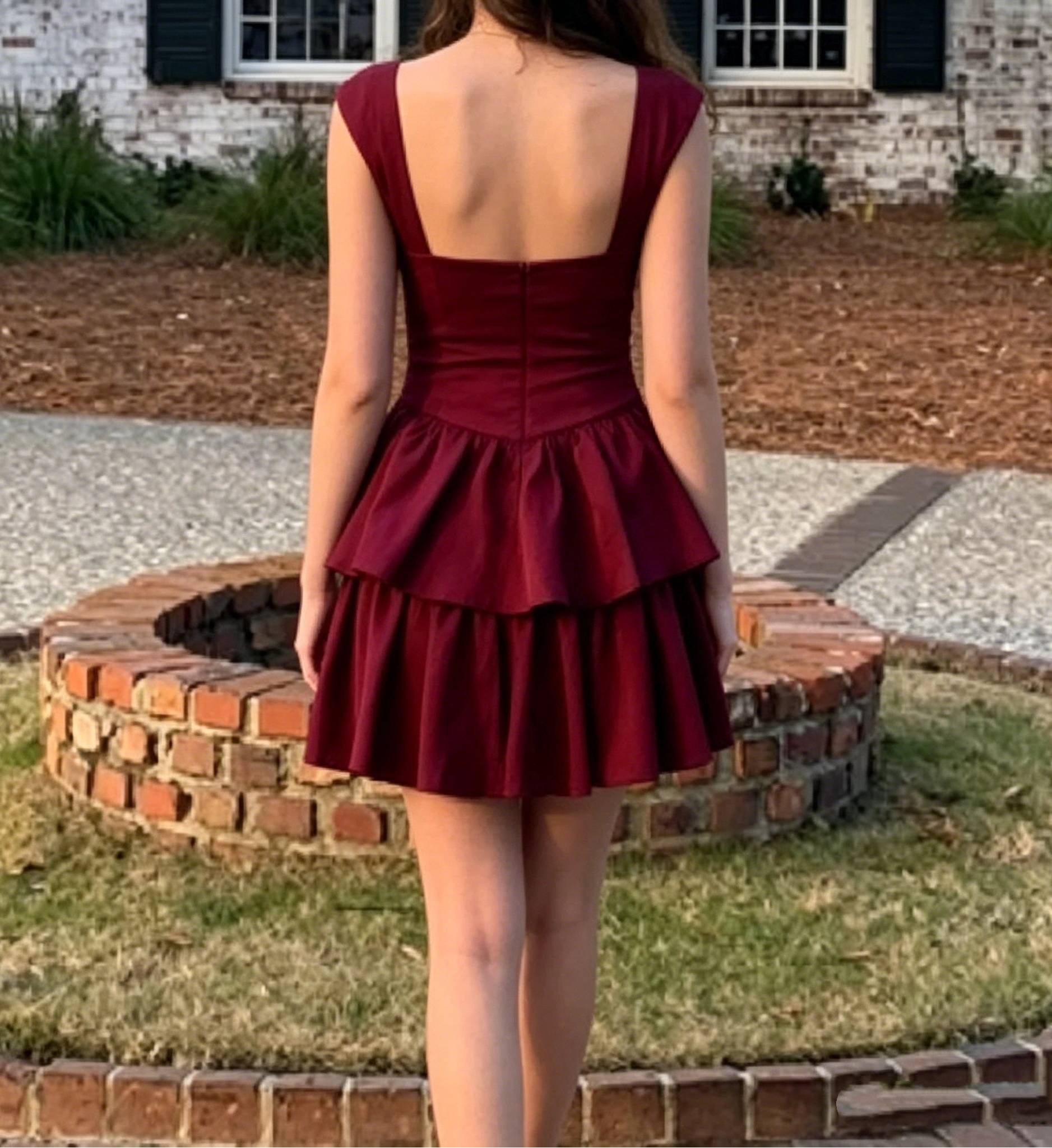 Luolandi Cute A Line Square Neck Cap Sleeve Tiered Short Homecoming Dress Classy Summer Party Dress