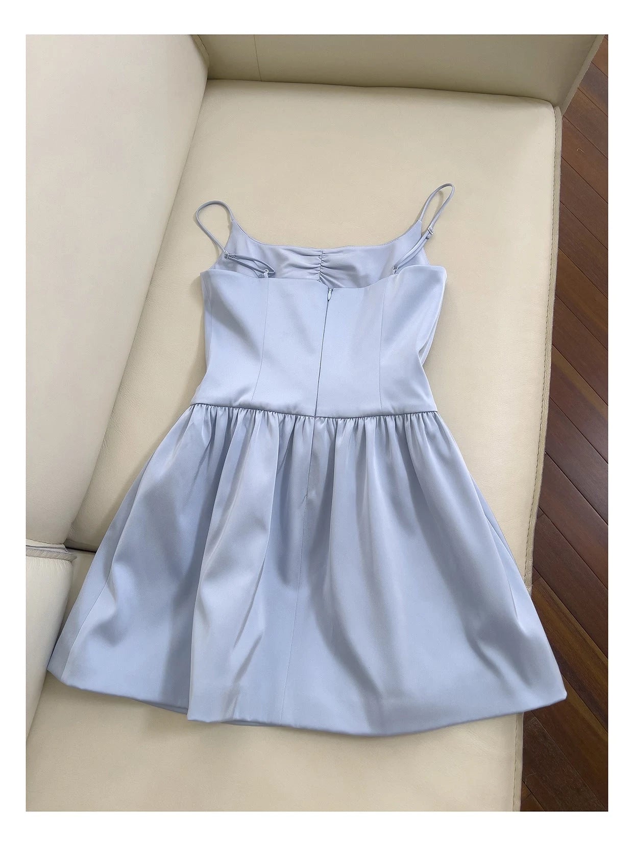 Luolandi Cute A line Spaghetti Straps Blue Sleeveless Bow Detail Short Homecoming Dress