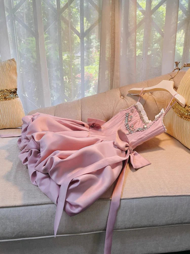 Luolandi Cute A line Spaghetti Straps Short Homecoming Dress With Bows Sweet Graduation Dress Lovely Birthday Party Dress