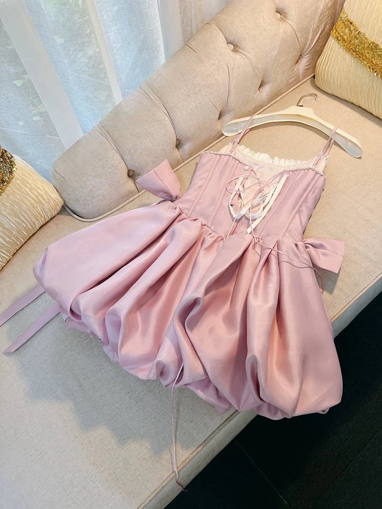 Luolandi Cute A line Spaghetti Straps Short Homecoming Dress With Bows Sweet Graduation Dress Lovely Birthday Party Dress