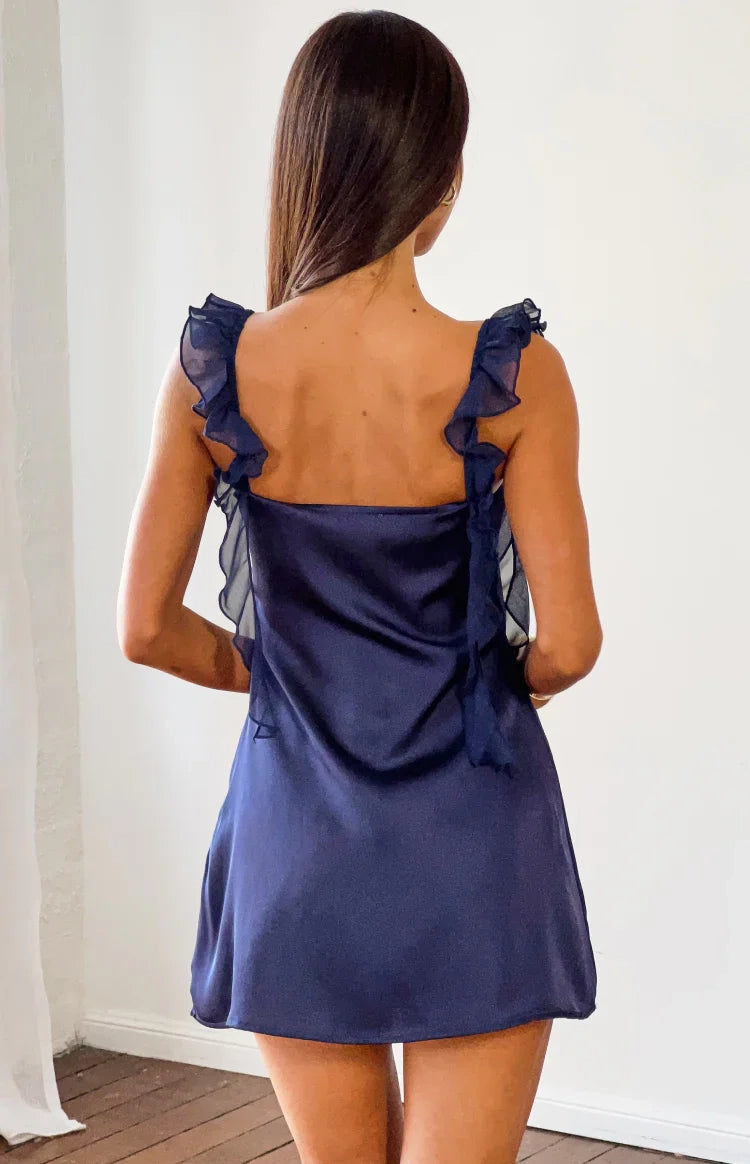Luolandi Cute Ruffle Straps Sleeveless Satin Short Homecoming Dress Lovely Summer Mini Graduation Party Dress