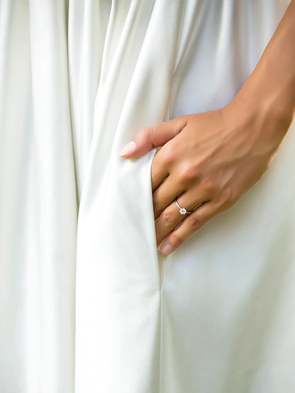 A-Line Wedding Dresses Scoop Neck Asymmetrical Satin Sleeveless with Beading Appliques Pocket