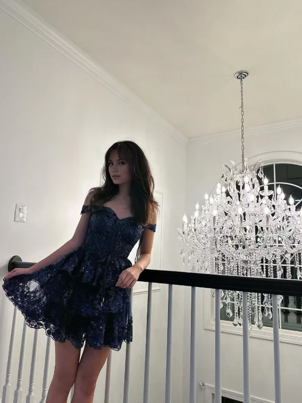 Luolandi A-Line Sweetheart Lace Tiered Short Prom Dress Party Dress Homecoming Dress Graduation Dress