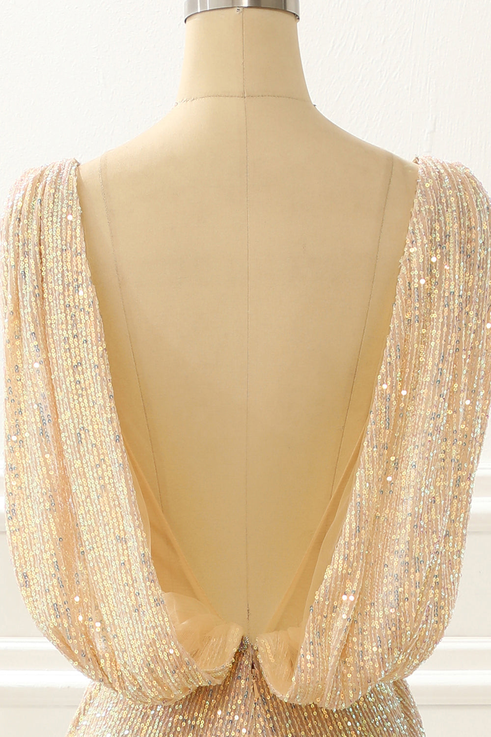 Luolandi Champagne Sequins Long Prom Dress With Slit Sparkly Evening Dress