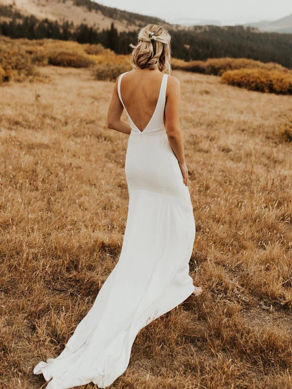 Luolandi Simple Mermaid Sleeveless Backless Long Wedding Dresses Elegant Bridal Gown