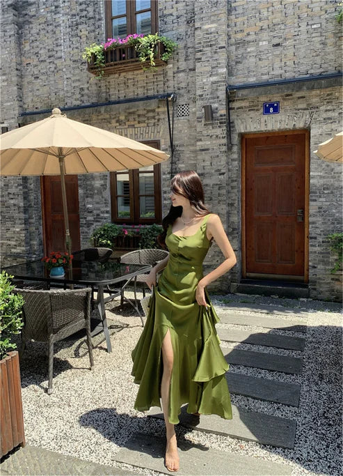 Luolandi Elegant Backless Vintage Prom Dress Charming Evening Party Dress Formal Dress With Slit