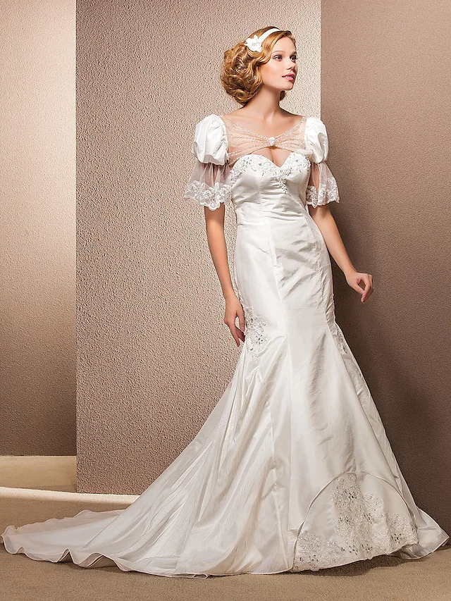 Luolandi Long Wedding Dresses Sweetheart Neckline Court Train Taffeta Sleeveless