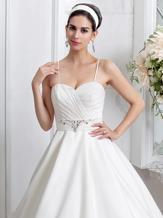 Luolandi Princess A-Line Wedding Dresses Sweetheart Neckline Satin Sleeveless with Sash Ribbon Ruched