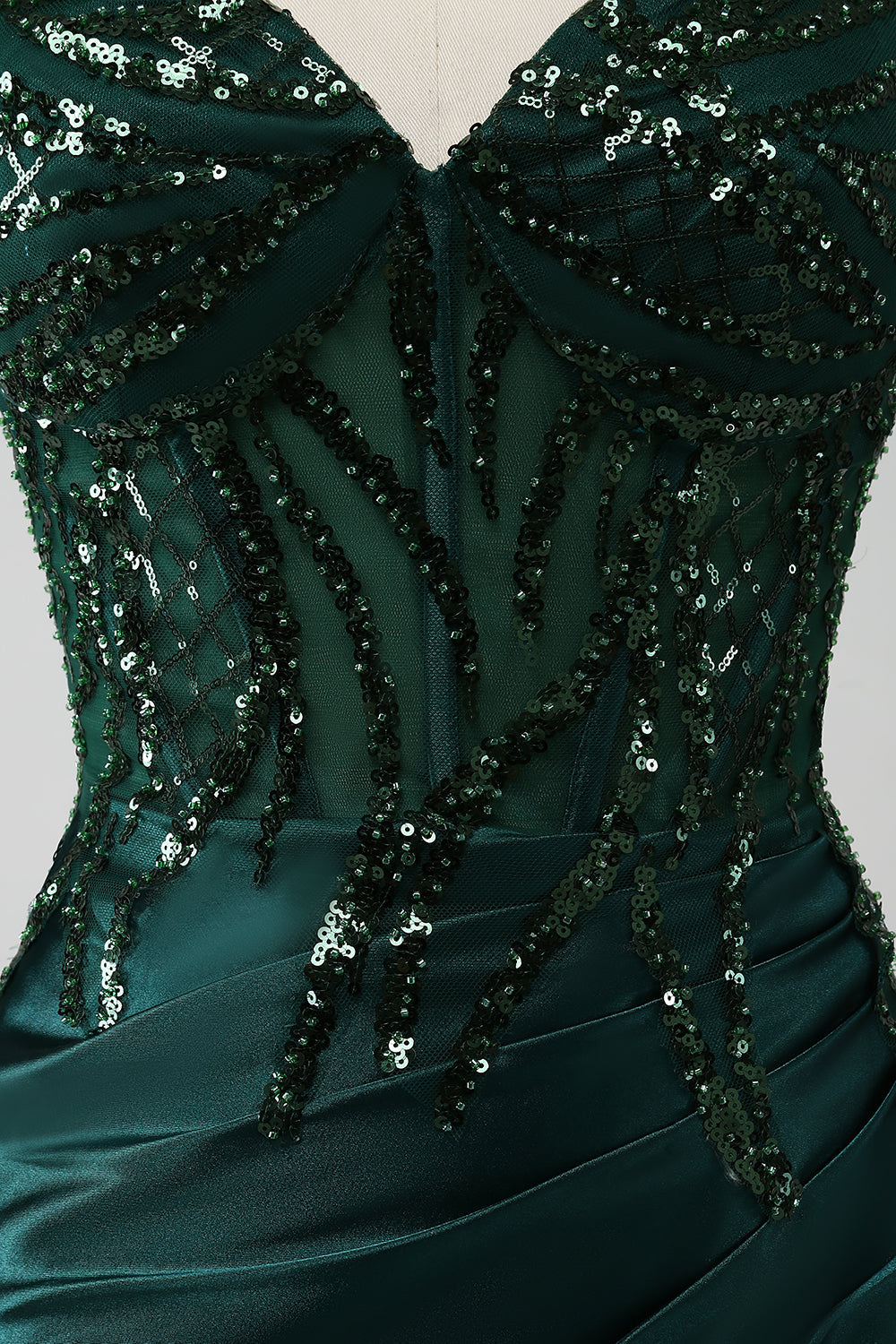Luolandi Dark Green Mermaid Spaghetti Straps Pleated Sequin Prom Dress With Slit Sexy Evening Dresses