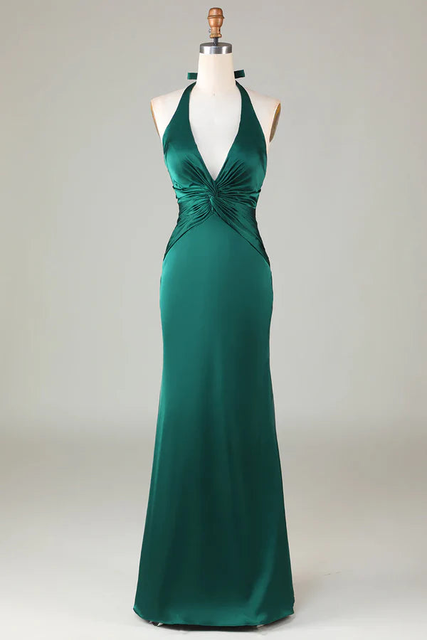 Luolandi Fish Tail Hanging Neck Dark Green Bridesmaid Dress Sexy Evening Dress