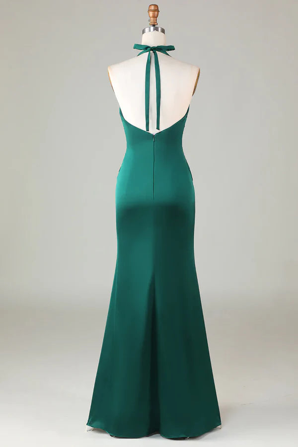 Luolandi Fish Tail Hanging Neck Dark Green Bridesmaid Dress Sexy Evening Dress
