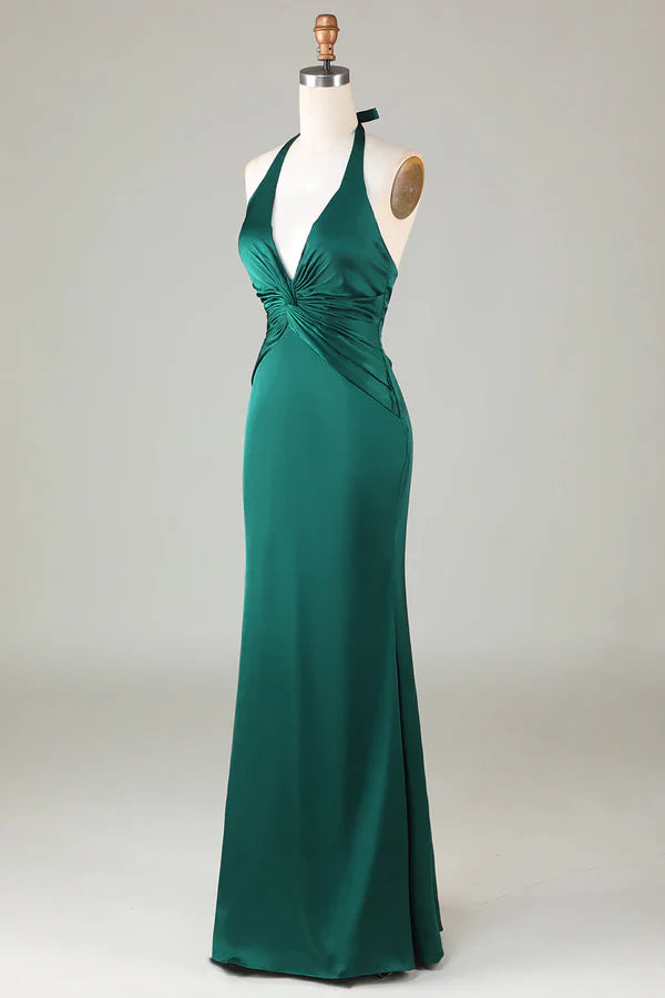 Luolandi Fish Tail Hanging Neck Dark Green Bridesmaid Dress Sexy Evening Dress