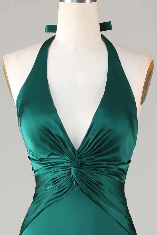 Luolandi Fish Tail Hanging Neck Dark Green Bridesmaid Dress Sexy Evening Dress