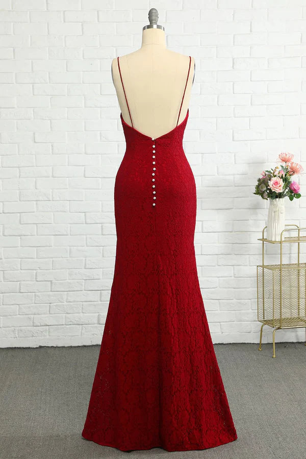 Luolandi Lace deep red bridesmaid dress With Slit Sexy Evening Dress