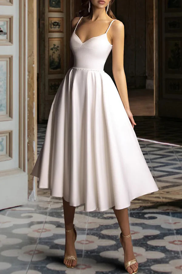 Luolandi Bridal Shower Vintage Tea-Length Litter Wedding Dress V-neck Sexy