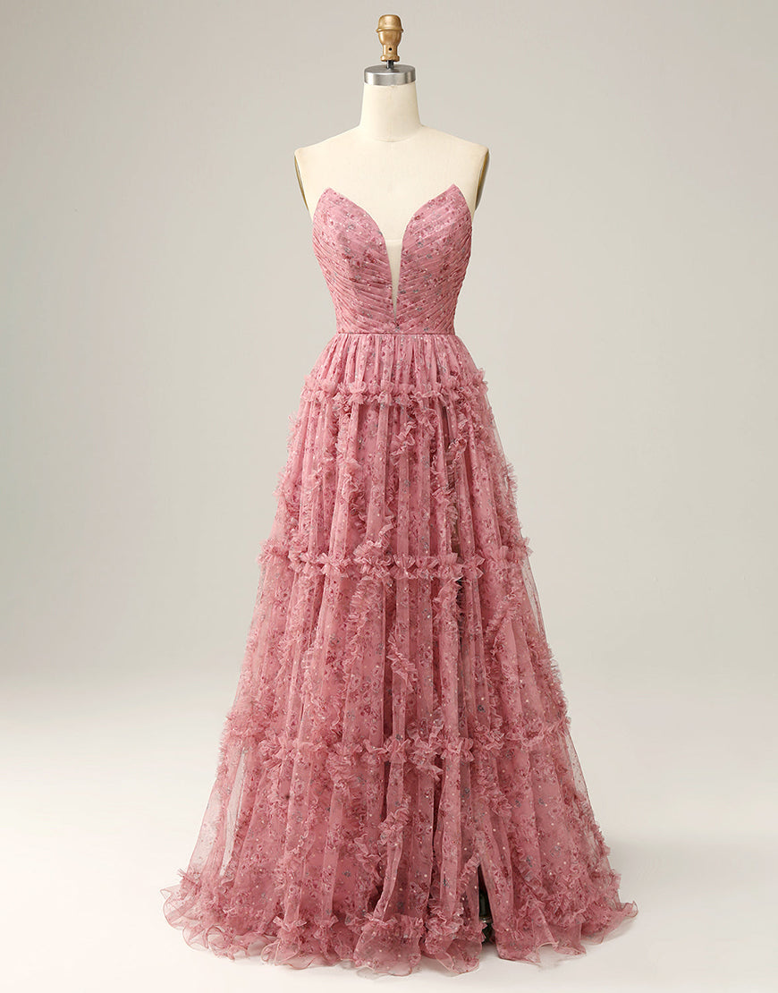 Luolandi Fuchsia Sweetheart Off The Shoulder A-Line Prom Dress With Slit Sexy