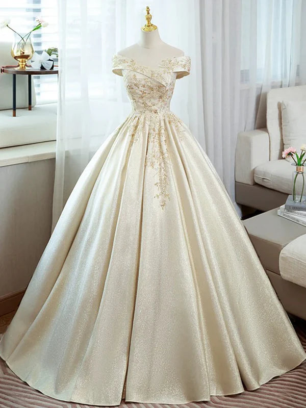 Luolandi Elegant A-Line Satin Off Shoulder Long Prom Dress Quinceanera Dress Charming Evening Party Dress