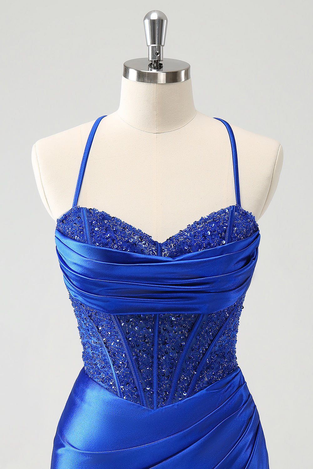 Luolandi Blue Spaghetti Straps Corset Tight Homecoming Dress Charming Party Dress