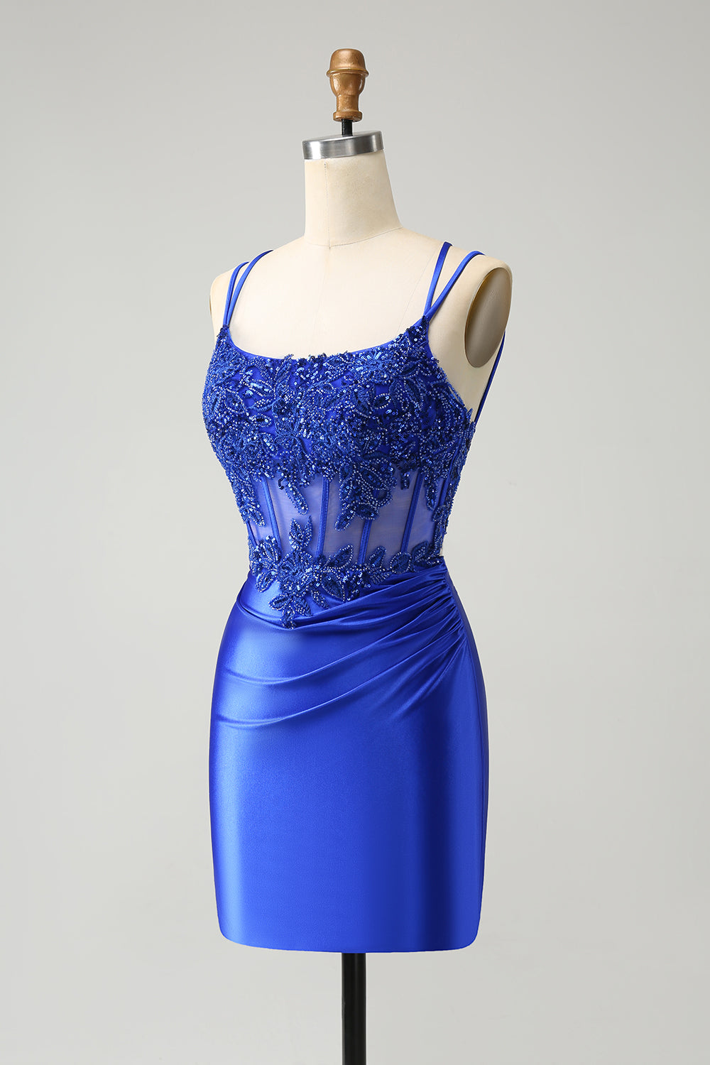 Luolandi Sparkly Royal Blue Beading Corset Homecoming Dress Short Party Dress