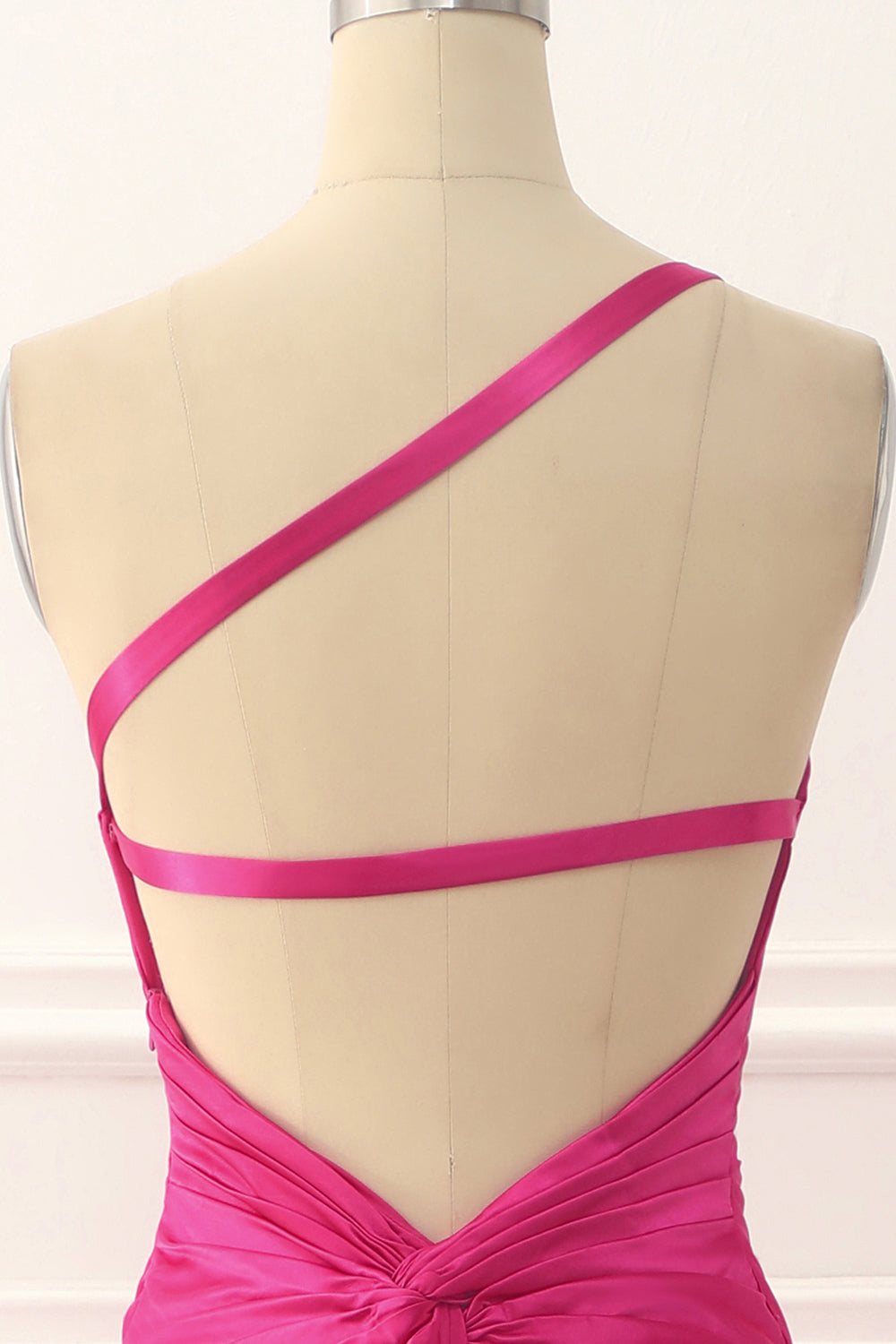 Luolandi One Shoulder Hot Pink Satin Backless Long Prom Dress Sexy Evening Dress Party Dress