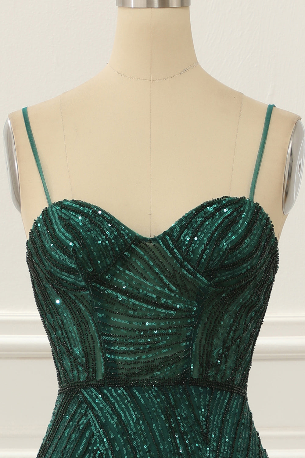 Luolandi Dark Green Sequin Sparkly Prom Dress With Slit Sexy Evening Dress