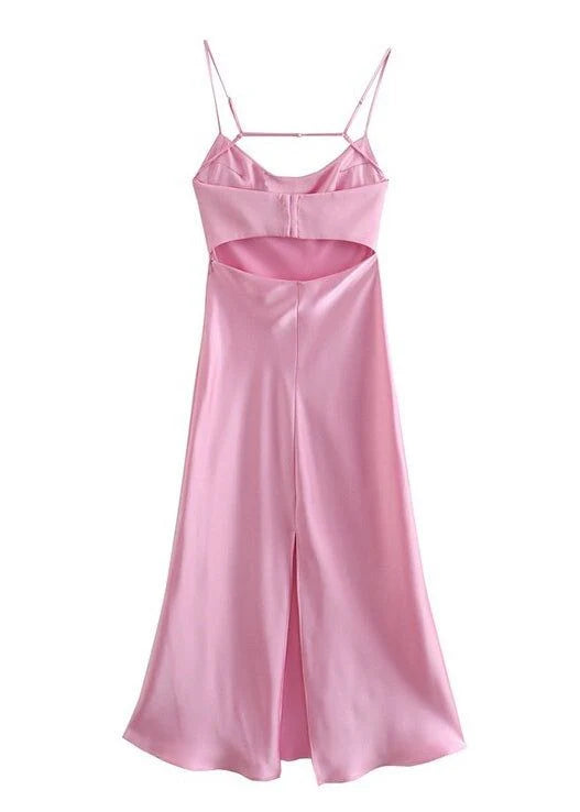 Luolandi Pink Satin Prom Dress Long Evening Dress Simple Party Dress Formal Dress