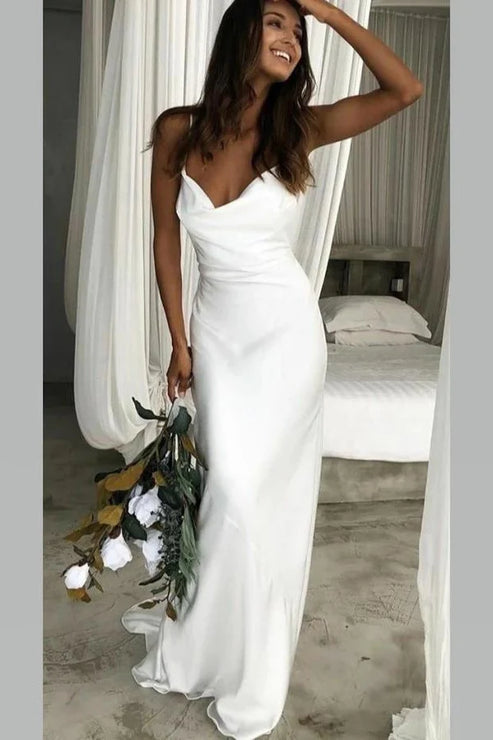Luolandi Mermaid Satin Sweep Train Spaghetti Straps Wedding Dress Sexy
