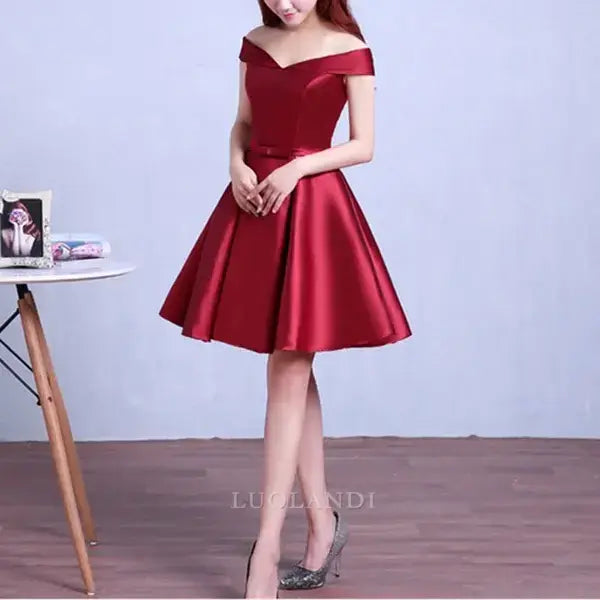 Luolandi Elegant A Line Off the Shoulder Homecoming Dress Short Birthday Party Dress Simple Cocktail Dress