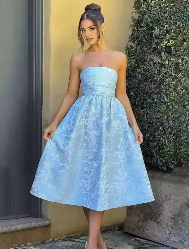 Luolandi Elegant A Line Strapless Prom Dress Charming Evening Party Dress Vacation Beach Dress