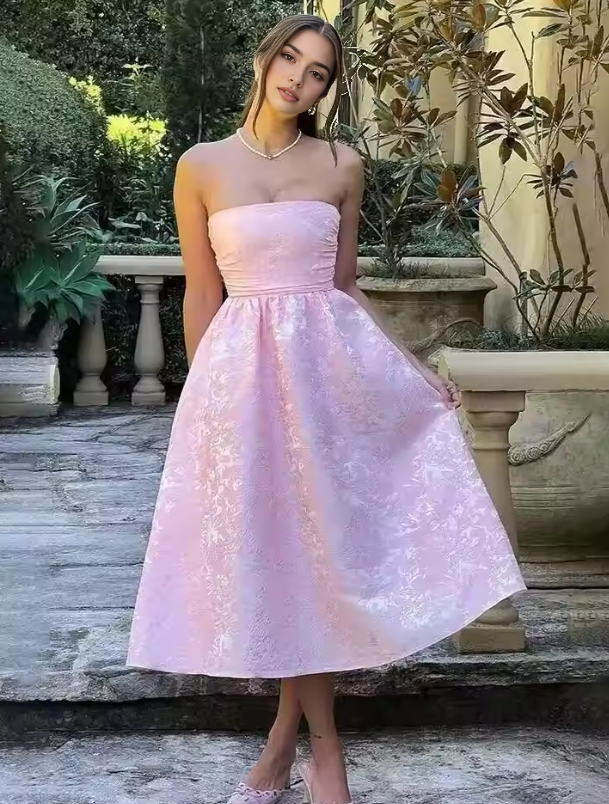 Luolandi Elegant A Line Strapless Prom Dress Charming Evening Party Dress Vacation Beach Dress