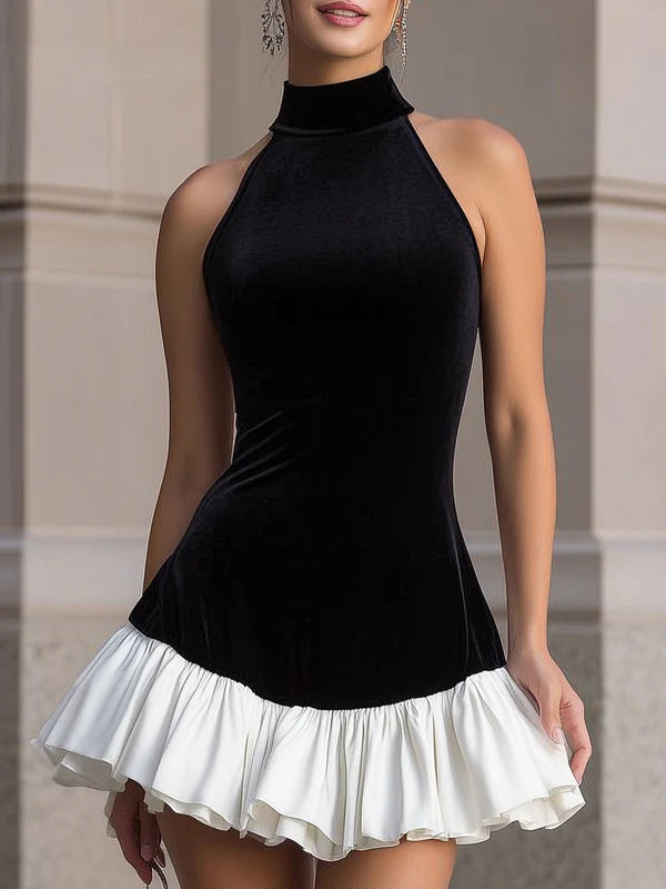 Luolandi Elegant Halter Sleeveless Mini Dress With Ruffle Homecoming Dress Short Graduation Dress Lovely Birthday Party Dress