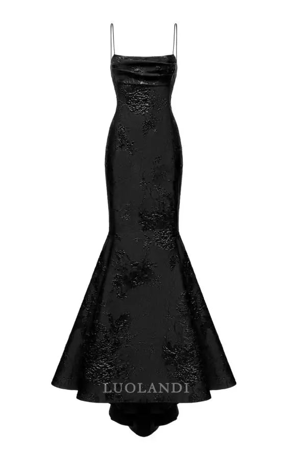 Luolandi Elegant Mermaid Spaghetti Straps Sleeveless Black Party Evening Gown Chic Long Prom Dress Charming Formal Dress