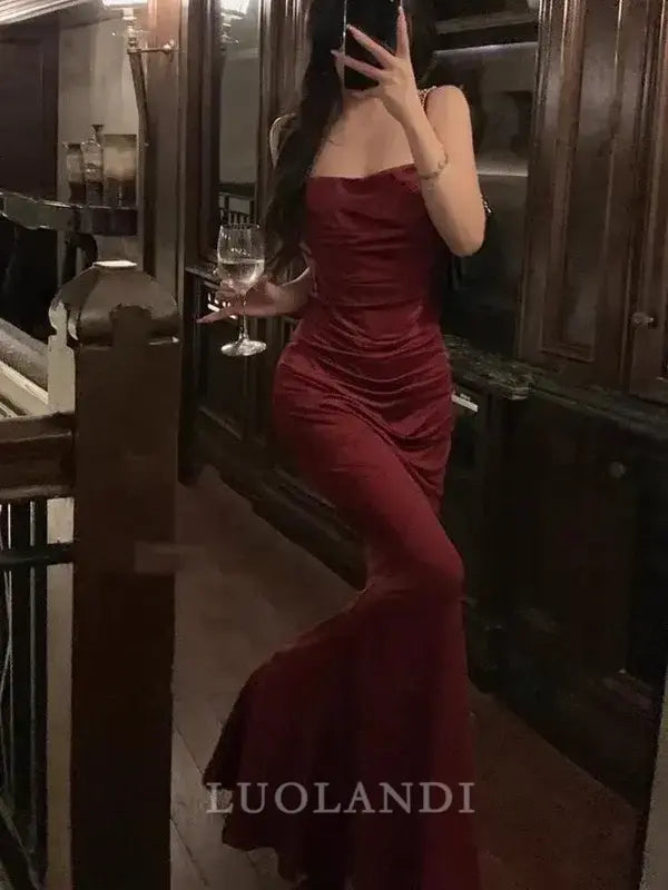 Luolandi Elegant Mermaid Spaghetti Straps Sleeveless Evening Dress Long Formal Prom Dress Simple Party Dress