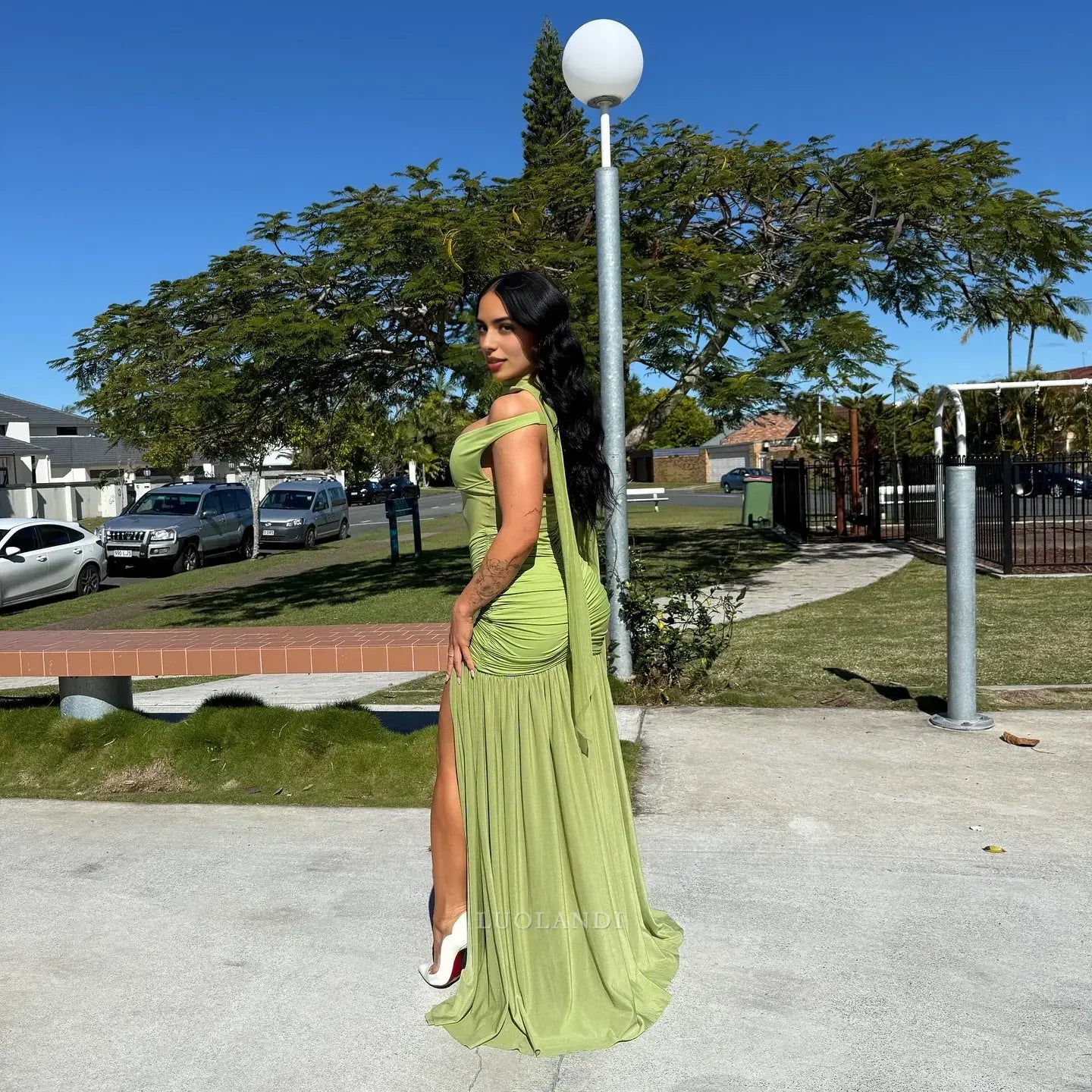 Luolandi Elegant Off the Shoulder Long Formal Prom Dress With Slit Charming Party Evening Gowns Sexy Wedding Guest Dress