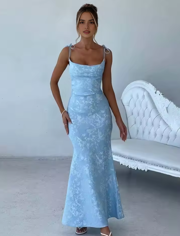 Luolandi Elegant Sheath Straps Long Prom Dress Charming Evening Party Dress Summer Holiday Dress