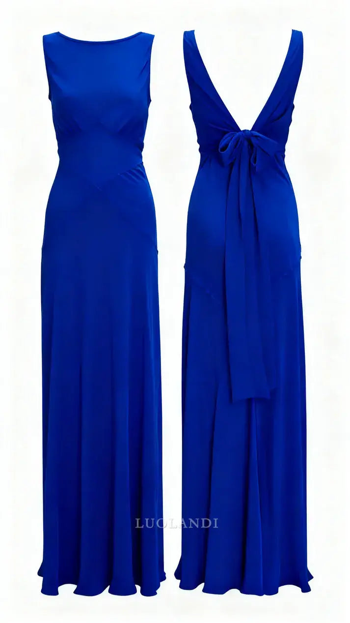 Luolandi Elegant Sleeveless V Back Long Formal Prom Dress Simple Party Evening Gown Handmade Bridesmaids Dress