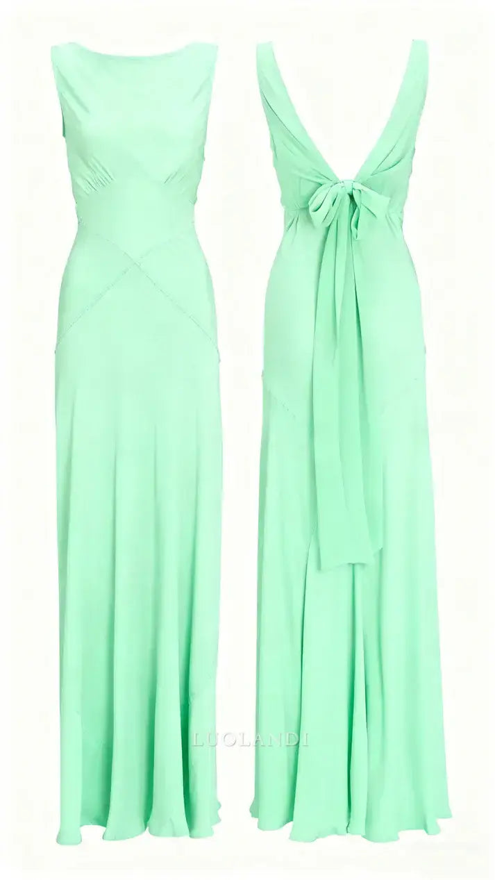 Luolandi Elegant Sleeveless V Back Long Formal Prom Dress Simple Party Evening Gown Handmade Bridesmaids Dress