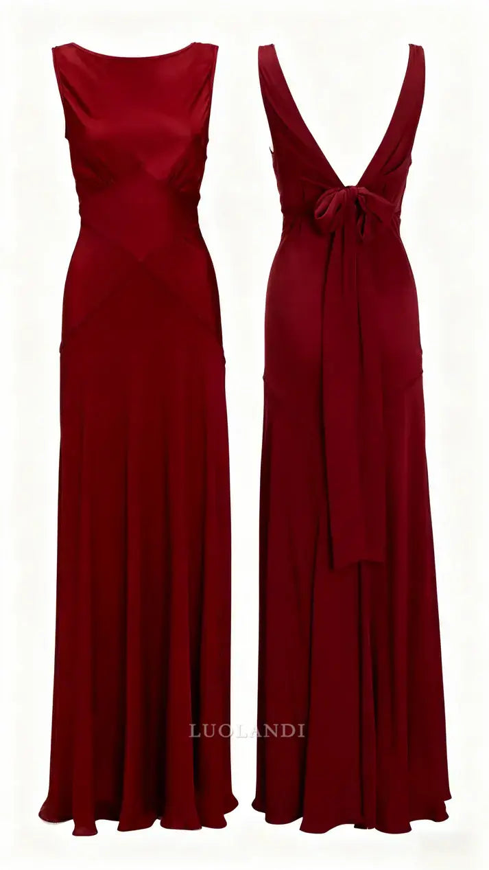 Luolandi Elegant Sleeveless V Back Long Formal Prom Dress Simple Party Evening Gown Handmade Bridesmaids Dress