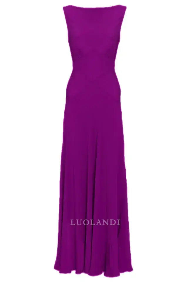 Luolandi Elegant Sleeveless V Back Long Formal Prom Dress Simple Party Evening Gown Handmade Bridesmaids Dress
