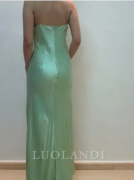 Luolandi Elegant Spaghetti Straps Sleeveless Beaded Evening Dress Long Formal Prom Dress Chic Party Dress