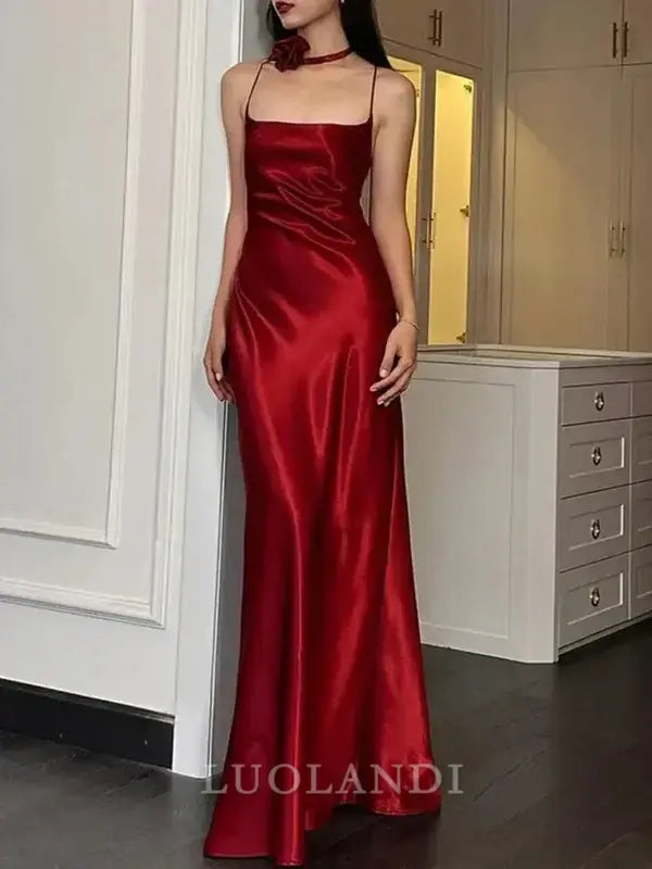 Luolandi Elegant Spaghetti Straps Sleeveless Evening Dress Long Formal Prom Dress Simple Party Dress No With Neck Accessories