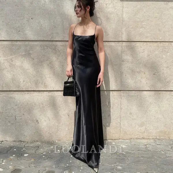 Luolandi Elegant Spaghetti Straps Sleeveless Evening Dress Long Formal Prom Dress Simple Party Dress No With Neck Accessories