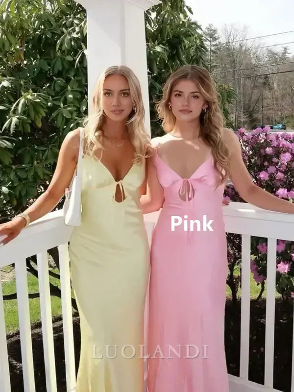 Luolandi Elegant V-neck Spaghetti Straps Sleeveless Long Prom Dress Simple Evening Party Dress Formal Wear