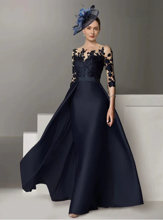 Luolandi Elegant A-Line Mother of the Bride Dress Chic Wedding Guest Dress with Sleeves Evening Gown with Appliques